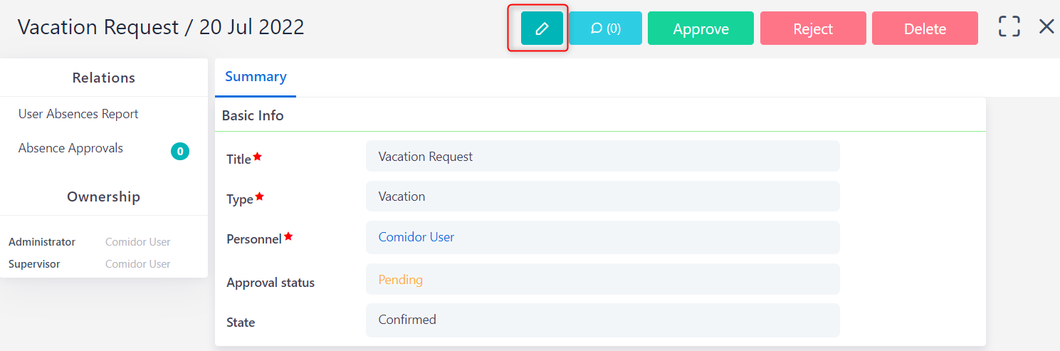 edit absence v.6.2| Comidor Platform